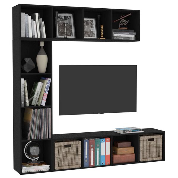 vidaXL 3 Piece Book/TV Cabinet Set Black 180x30x180 cm