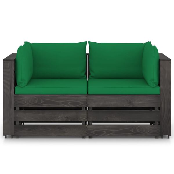 vidaXL 2-Seater Garden Sofa with Cushions Grey Impregnated Wood