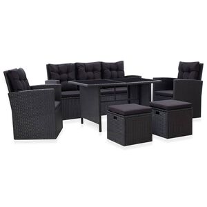vidaXL Sofa Set | Black | PE rattan, powder-coated steel, glass | Medium