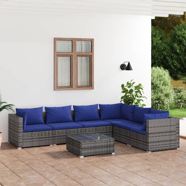 vidaXL 7 Piece Garden Lounge Set with Cushions Poly Rattan Grey
