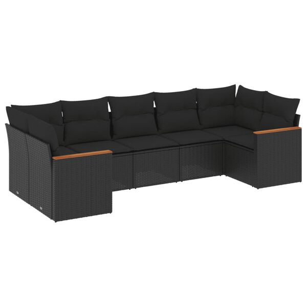 vidaXL 7 Piece Garden Sofa Set with Cushions Black Poly Rattan