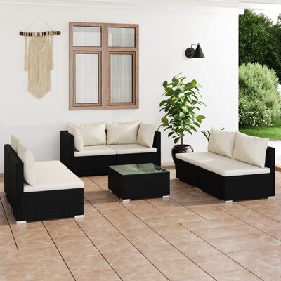 vidaXL 7 Piece Garden Lounge Set with Cushions Poly Rattan Black