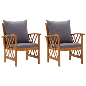vidaXL Garden Chair | Set of 2 | Dark grey cushions | Solid acacia wood | Medium