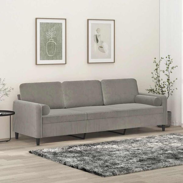 vidaXL 3-Seater Sofa with Pillows&Cushions Light Grey 210 cm Velvet