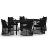 vidaXL 7 Piece Garden Dining Set with Cushions Black
