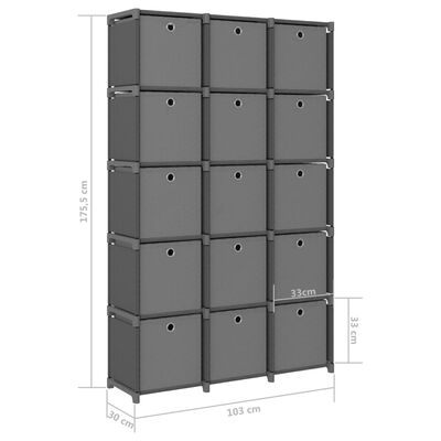 vidaXL 15-Cube Display Shelf with Boxes Grey 103x30x175.5 cm Fabric