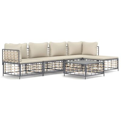 vidaXL 6 Piece Garden Lounge Set with Cushions Anthracite Poly Rattan