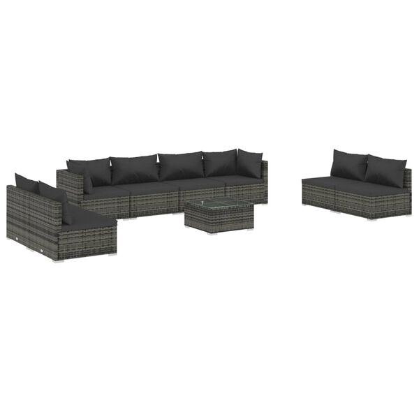 vidaXL 9 Piece Garden Lounge Set with Cushions Poly Rattan Grey