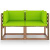 vidaXL Garden 2-Seater Pallet Sofa with Bright Green Cushions Pinewood
