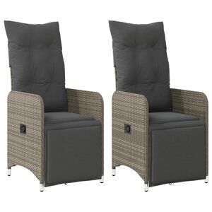vidaXL Reclining Garden Chairs 2 pcs with Cushions Grey Poly Rattan