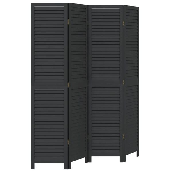 vidaXL Room Divider 4 Panels Black Solid Wood Paulownia