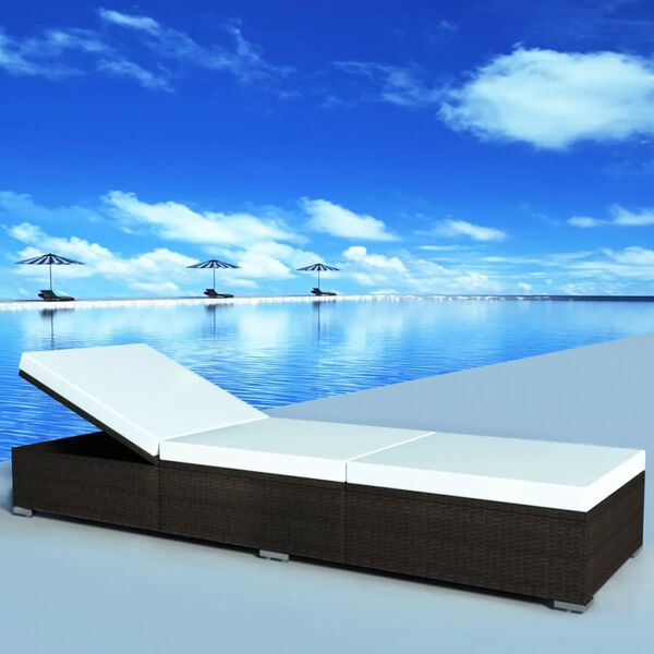 vidaXL Sun Lounger with Cushion Poly Rattan Brown