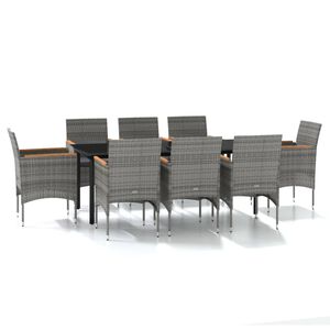 vidaXL 9 Piece Garden Dining Set with Cushions Grey and Black