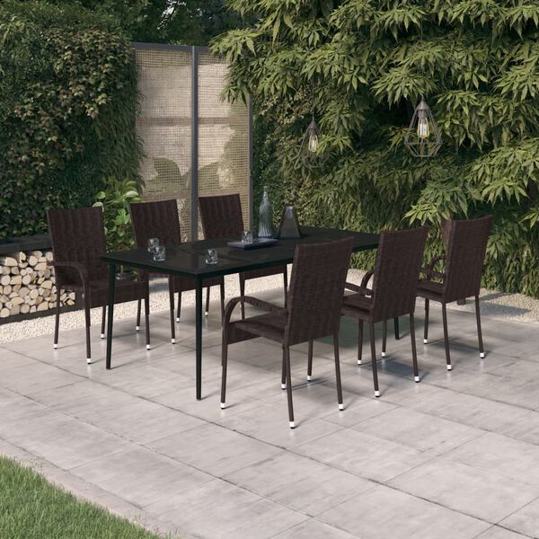 vidaXL 7 Piece Garden Dining Set Brown and Black