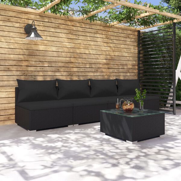 vidaXL 5 Piece Garden Lounge Set with Cushions Poly Rattan Black
