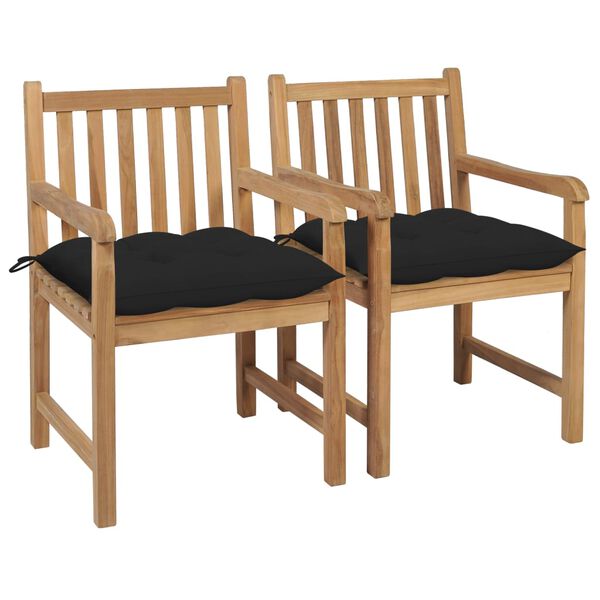 vidaXL Garden Chairs 2 pcs with Black Cushions Solid Teak Wood