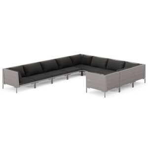 vidaXL 10 Piece Garden Lounge Set with Cushions Poly Rattan Dark Grey
