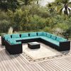 vidaXL 12 Piece Garden Lounge Set with Cushions Black Poly Rattan