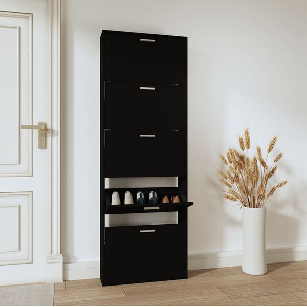 vidaXL Shoe Cabinet Black 59x17x169 cm Engineered Wood
