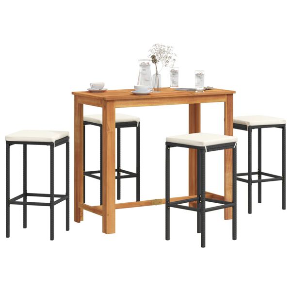 vidaXL 5 Piece Garden Bar Set Black Solid Wood Acacia and Poly Rattan