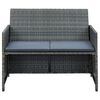 vidaXL 2 Seater Garden Sofa with Cushions Grey Poly Rattan