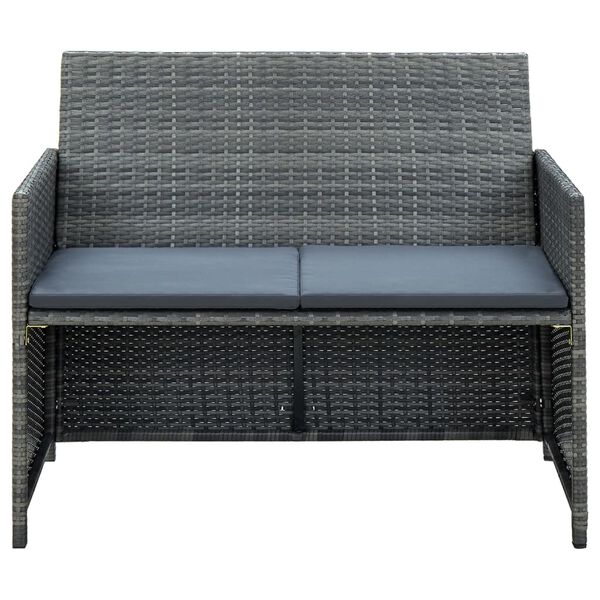 vidaXL 2 Seater Garden Sofa with Cushions Grey Poly Rattan