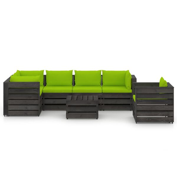 vidaXL 7 Piece Garden Lounge Set with Cushions Grey Impregnated Wood