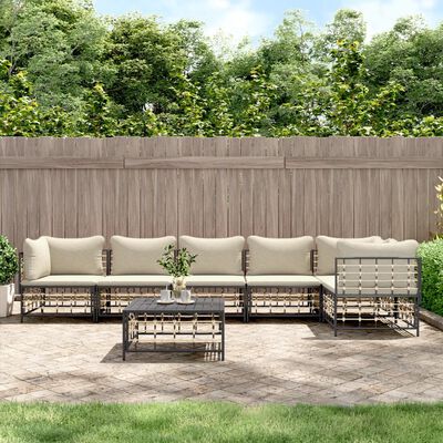 vidaXL 7 Piece Garden Lounge Set with Cushions Anthracite Poly Rattan