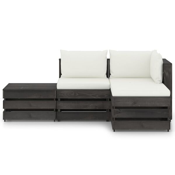 vidaXL 4 Piece Garden Lounge Set with Cushions Grey Impregnated Wood
