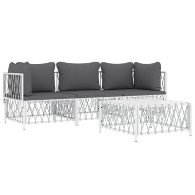 vidaXL 4 Piece Garden Lounge Set with Cushions White Steel