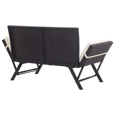 vidaXL Garden Bench with Cushions 176 cm Black Poly Rattan