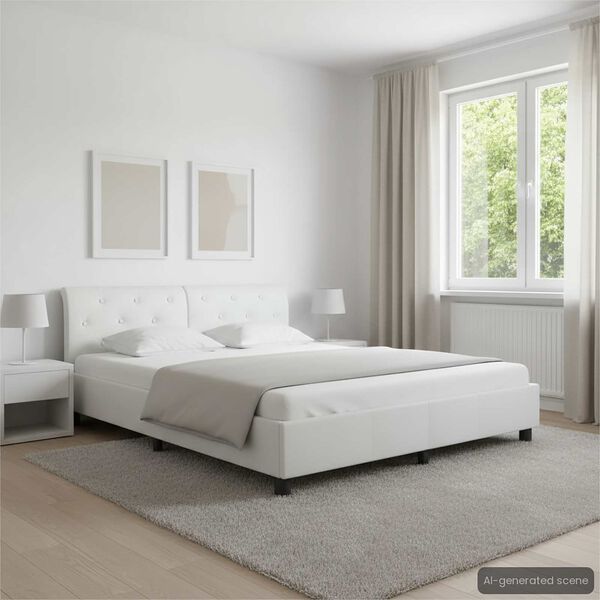vidaXL Bed Frame without Mattress White Faux Leather 180x200 cm Super King