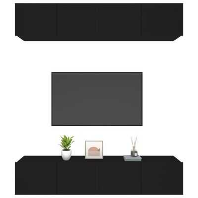 vidaXL TV Cabinets 4 pcs Black 80x30x30 cm Engineered Wood