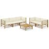 vidaXL 6 Piece Garden Lounge Set with Cream White Cushions Bamboo