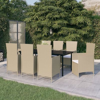 vidaXL 9 Piece Garden Dining Set with Cushions Beige