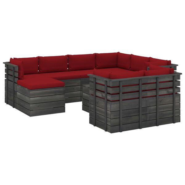 vidaXL 10 Piece Garden Pallet Lounge Set with Cushions Solid Pinewood