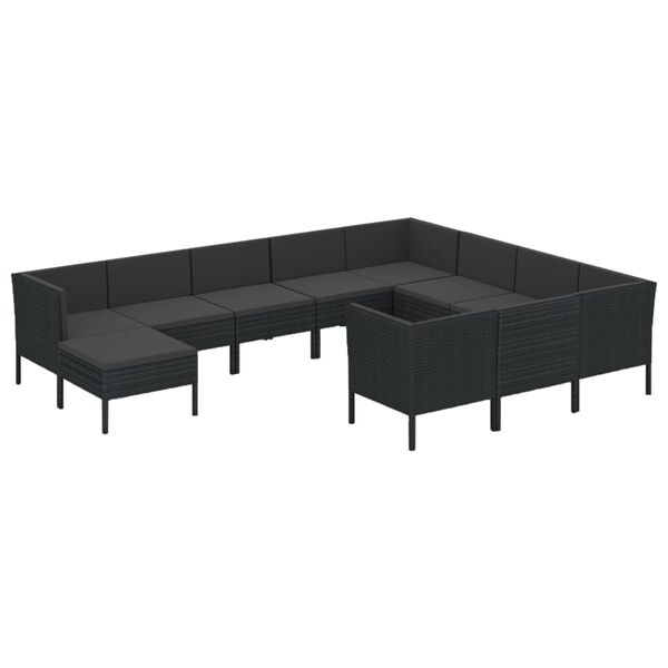 vidaXL 11 Piece Garden Lounge Set with Cushions Poly Rattan Black