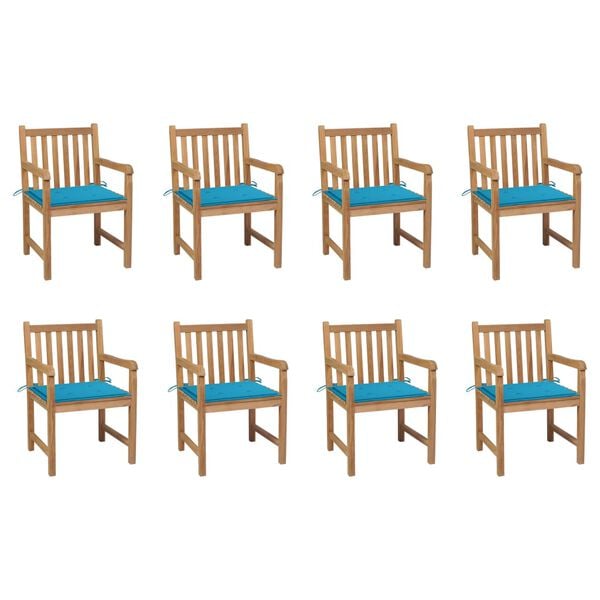 vidaXL Garden Chairs 8 pcs with Blue Cushions Solid Teak Wood
