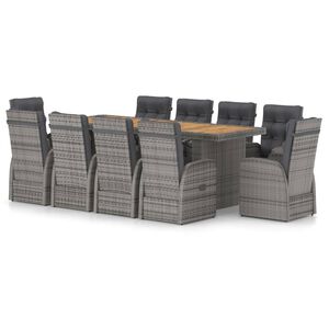 vidaXL 11 Piece Outdoor Dining Set with Cushions Poly Rattan Grey
