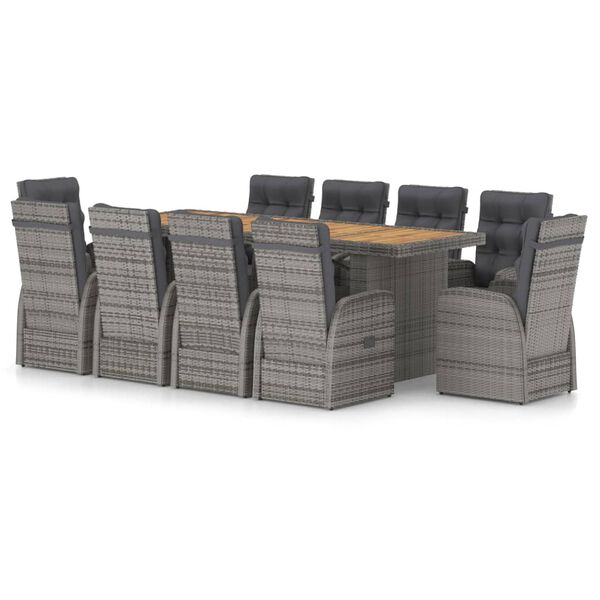 vidaXL 11 Piece Outdoor Dining Set with Cushions Poly Rattan Grey