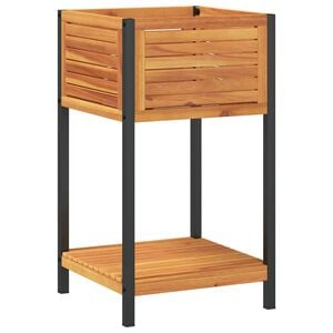 vidaXL Garden Planter with Shelf 45x45x80 cm Solid Wood Acacia&Steel