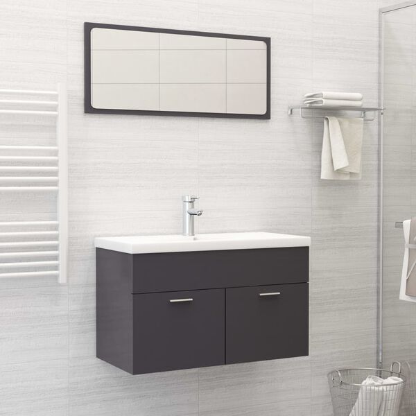 vidaXL 2 Piece Bathroom Furniture Set High Gloss Grey Engineered Wood