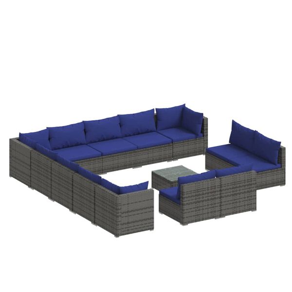 vidaXL 14 Piece Garden Lounge Set with Cushions Grey Poly Rattan