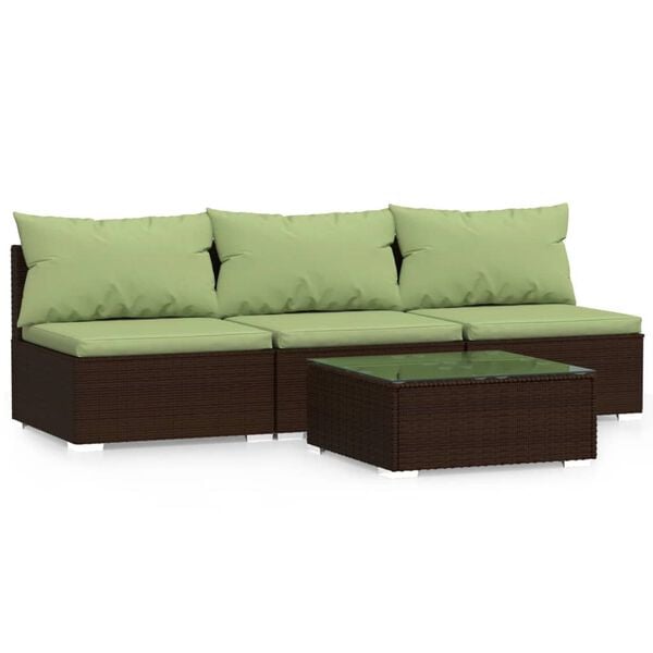 vidaXL 4 Piece Garden Lounge Set with Cushions Brown Poly Rattan