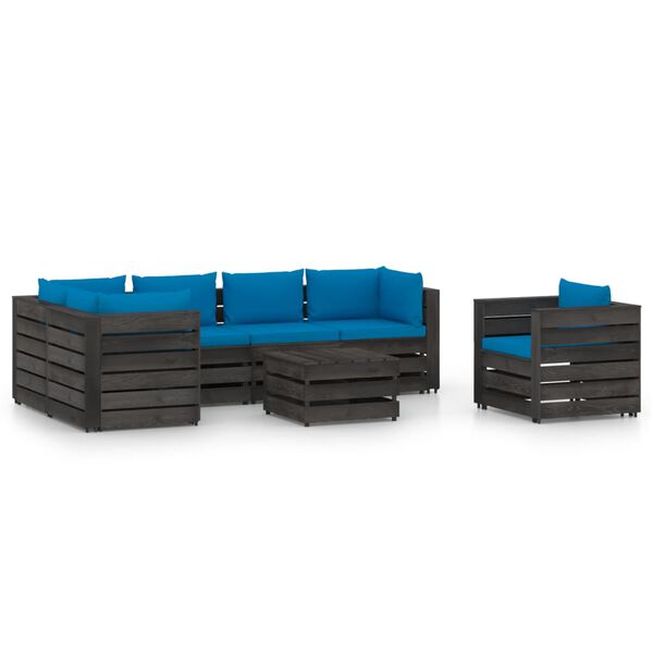 vidaXL 7 Piece Garden Lounge Set with Cushions Grey Impregnated Wood