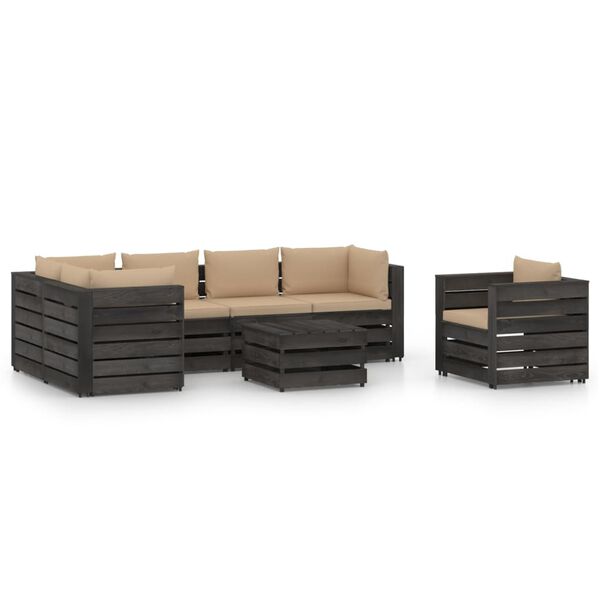 vidaXL 7 Piece Garden Lounge Set with Cushions Grey Impregnated Wood