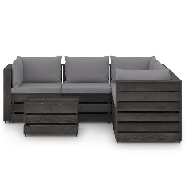 vidaXL 6 Piece Garden Lounge Set with Cushions Grey Impregnated Wood