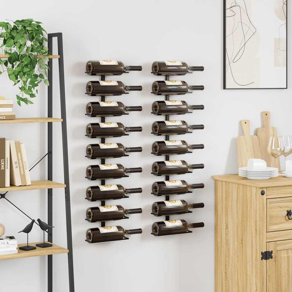 vidaXL Wall-mounted Wine Racks for 18 Bottles 2 pcs Black Iron
