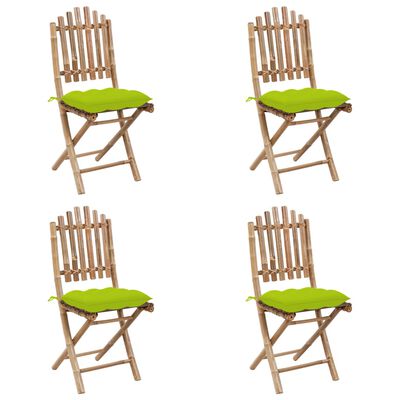 vidaXL 5 Piece Folding Outdoor Dining Set with Cushions Bamboo
