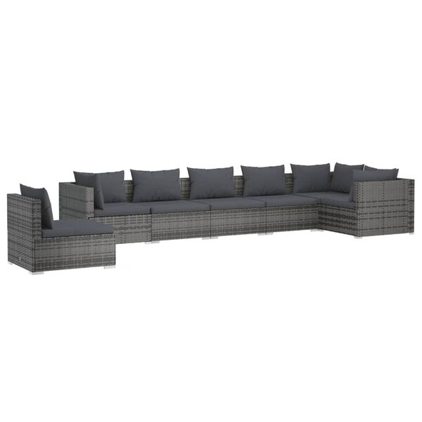 vidaXL 7 Piece Garden Lounge Set with Cushions Poly Rattan Grey